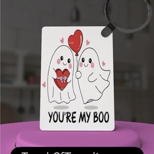 Cute Ghost Keychain with Heart Design